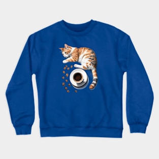 Cute Cat and Espresso Coffee Beans and Cup Design Crewneck Sweatshirt